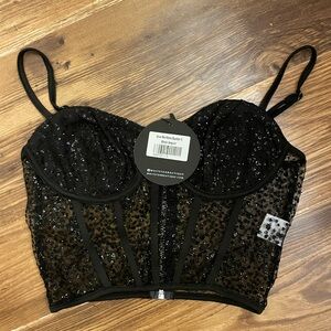 White Fox Give Me More Bustier Black Sequin Corset Top NWT Size Small